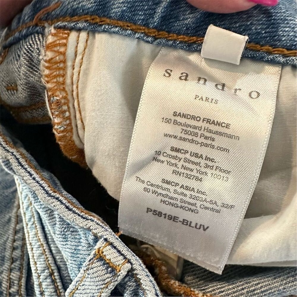Sandro Paris Monaco Pearl Star Embellished Patch Jeans Womens Size 25" Blue‎ - Picture 6 of 11